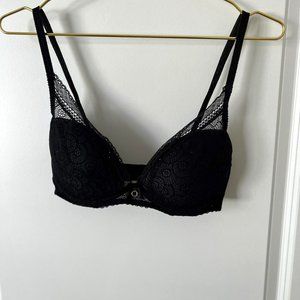 Chantelle black lace plunge bra, size 30DD
